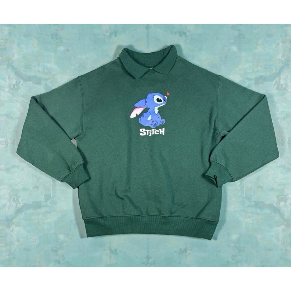 ZARA Lilo & Stitch Disney LE Green Collared Sweatshirt Womens Sz 11-12